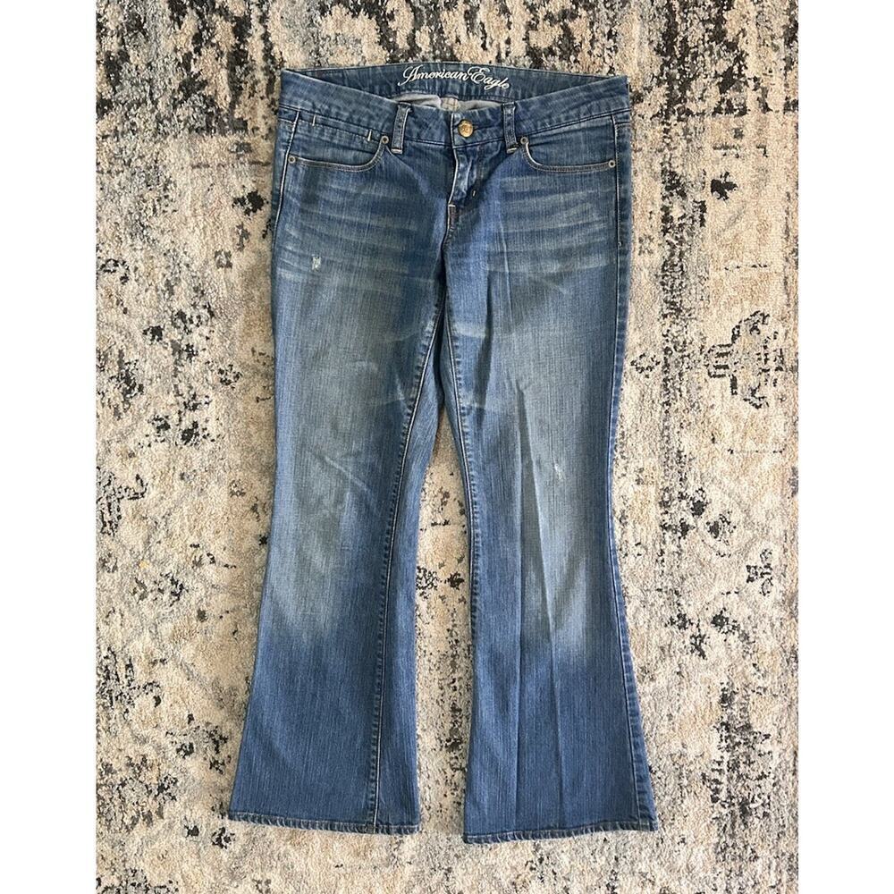 Y2K American Eagle Outfitters Womens Real Flare Low Rise Denim Blue Jeans Size 6